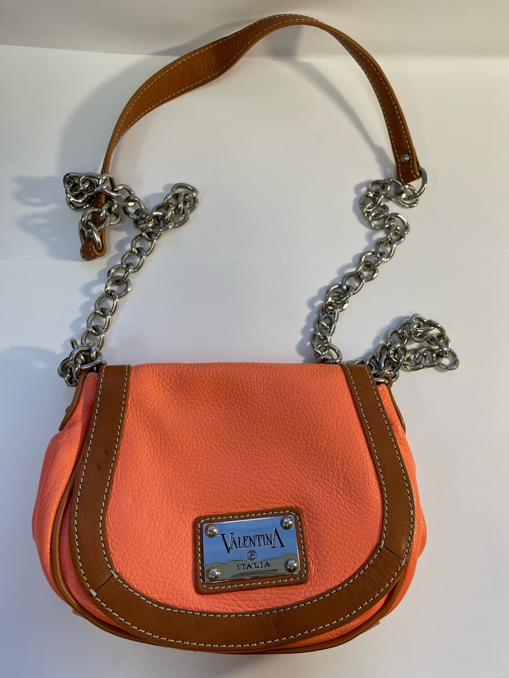 Valentina Orange Crossbody Bag with Brown Trim